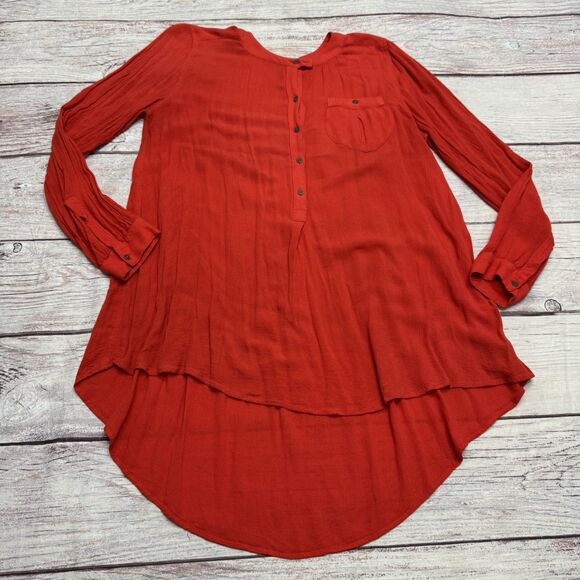 Free People High Low Tunic Top Gauze Flowy Women’s Size Medium Red - Picture 2 of 8